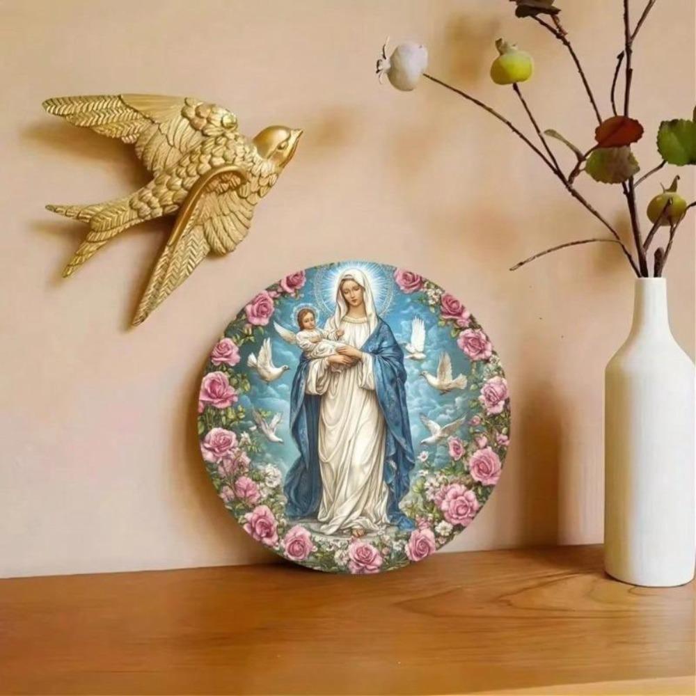 Vintage Metal Wall Art Virgin Mary with Jesus Religious Home Decor