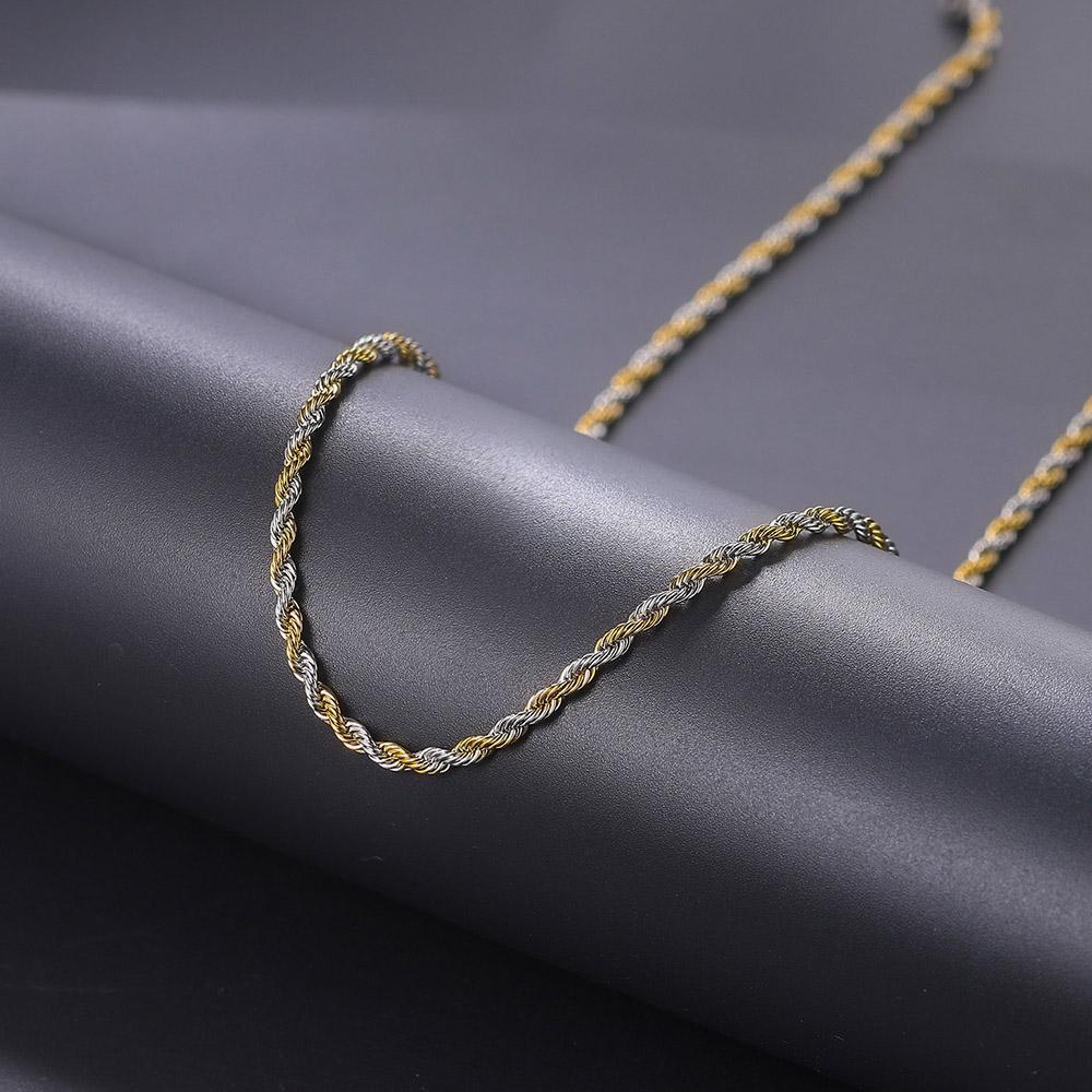 Gedrehte Seilkette Halskette Herren Edelstahl Seile Lange Halskette Minimalistisch Goldfarben Kupferfarben Hip Hop Schmuck 3mm 60cm