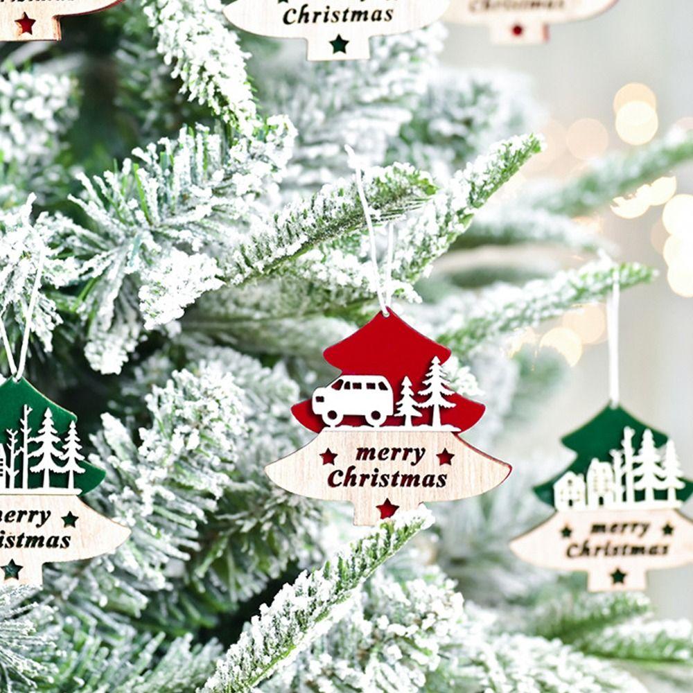 4pcs DIY Christmas Tree Wooden Pendant Handmade Christmas Hanging Decoration Children Gifts