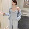 Autumn and winter island fleece with chest pad pajamas three-piece set sexy suspenders pure desire long-sleeved trousers double-sided fl loungewear