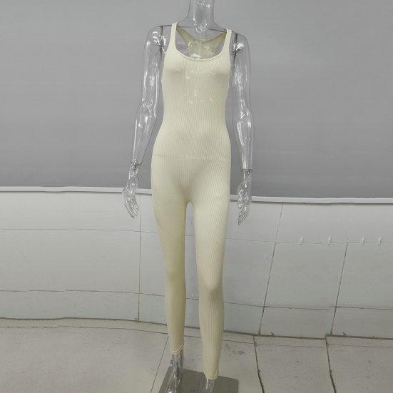 Tuta da Yoga Senza Maniche Scollo a U Schiena a Croce Costinata Monocolore Alta Elasticità Bodycon Tuta Attività Streetwear