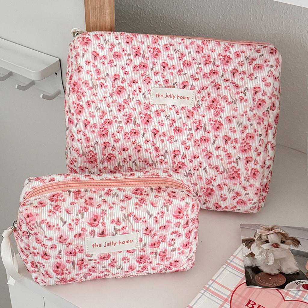 Fashion Pink Flower Women's Clutch Bag Toiletry Makeup Tool Storage Pouch Portable Tote Travel Quilting Cosmetic Bag Handbag