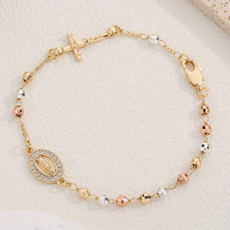 Vintage Kreuz Jungfrau Maria Rosenkranz Armband für Damen Charmante Religiöse Schmuck Accessoires