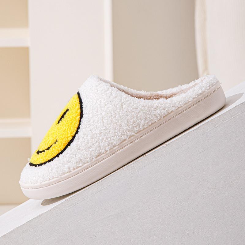 Pantofole Pelose con Faccina Sorridente Versione Coreana Transfrontaliera Autunno e Inverno Casa Interno Pantofole di Cotone Calde Fondo Spesso Casa Pantofole di Peluche