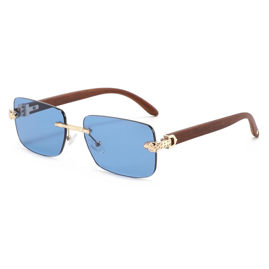 Stylish Frameless Leopard Sunglasses: Retro Faux Wood Grain Unisex Street Style