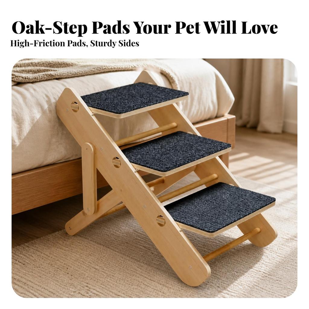 Wooden Pet Staircase Portable Adjustable Dog Ramp for Sofa Access