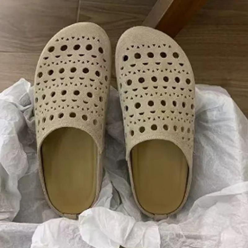 Fashion Hollow Women Flats Slippers Designer Mules Shoes Woman Sandals Fashion Slides 2025 Summer New Brand Flip Flops Home Slippers