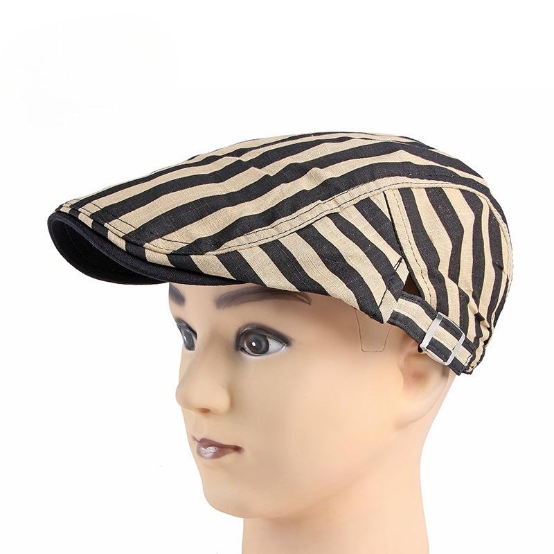 British Retro Striped Beret Hat for Men Women Spring Summer Breathable Thin Flat Cap Korean Fashion Newsboy Cap Casual Cabbie Cap