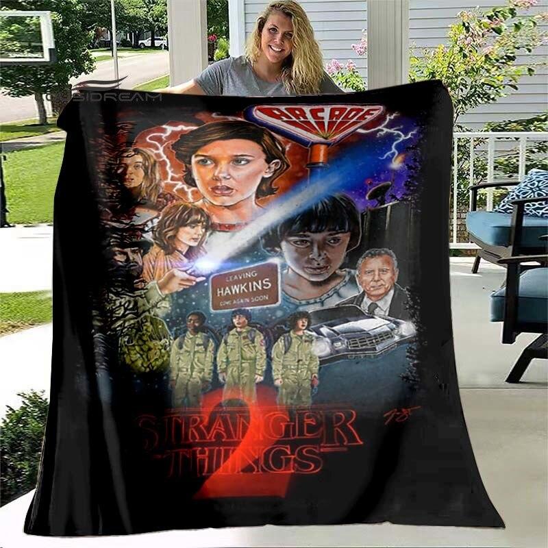 Kreslená deka Stranger Things Módní flanelová nadýchaná fleecová přehozová deka Dárek pro děti i dospělé Pohovka Cestování Kempování