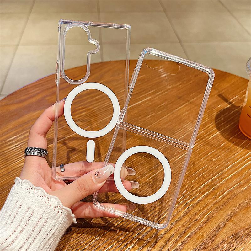 Original For Magsafe Magnetic Clear Case For Samsung Galaxy Z Fold 7 6 5 4 3 Z Flip 7 6 5 4 3 Wireless Charging Shockproof Cover