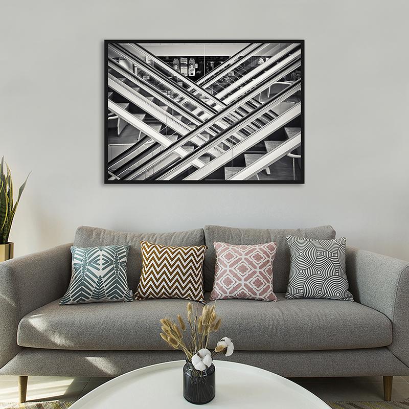 WCIC Art Prints Black And White Architectural Decoration Painting Art Cloth Home Background Wall Decoration Painting Hanging Painting