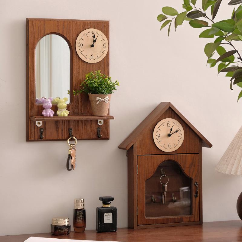 Creative Entrance Wall Hooks: No-Punch Key Holder & Wooden Shelf Combo