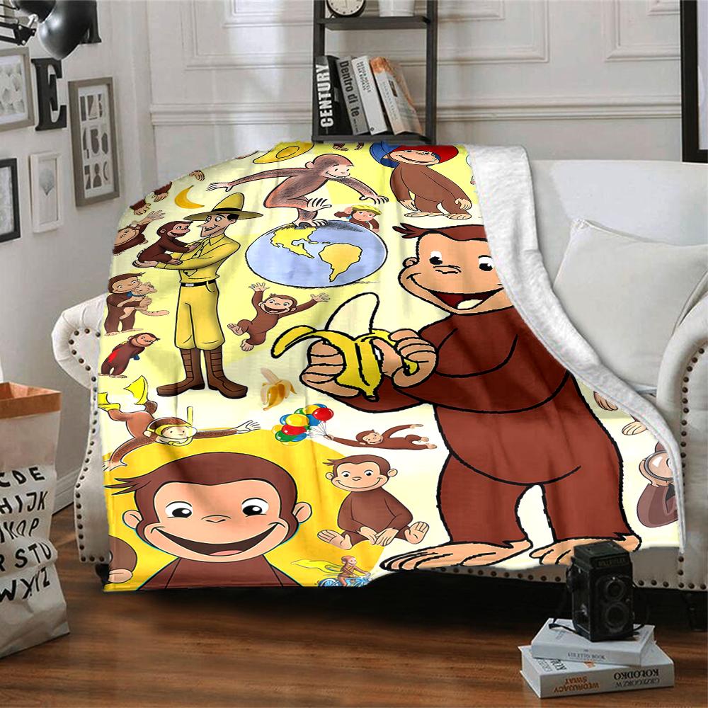 1pc Curious George (6) Blanket, Gift, for Men and Women, Soft Blanket, Good for Sofa Bed Couch Travel, Lightweight Flannel Blanket