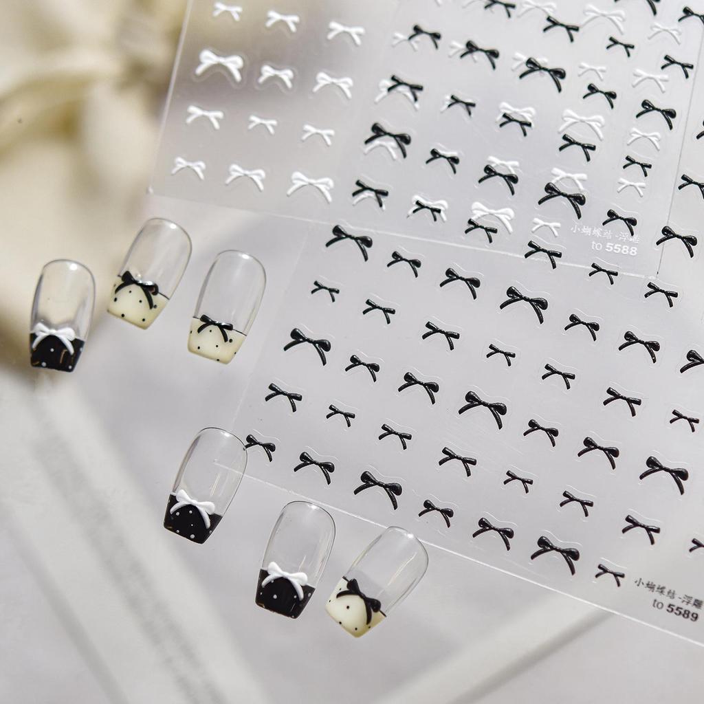 Tomoni Xiaohongshu Embossed Nail Stickers - Exquisite Bow Designs for Nail Art