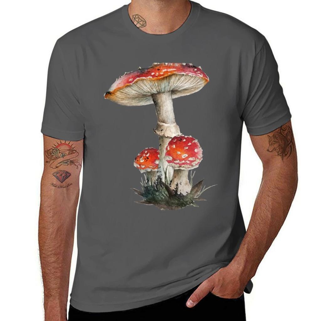 Fly agaric watercolour TShirt Minimalist Plain Crew Neck TShirt