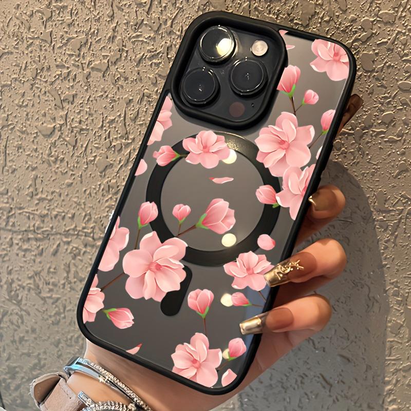 Pink floral pattern phone case suitable for iPhone 17 16 15 14 13 12 11 Pro/Max/Plus anti drop and shockproof