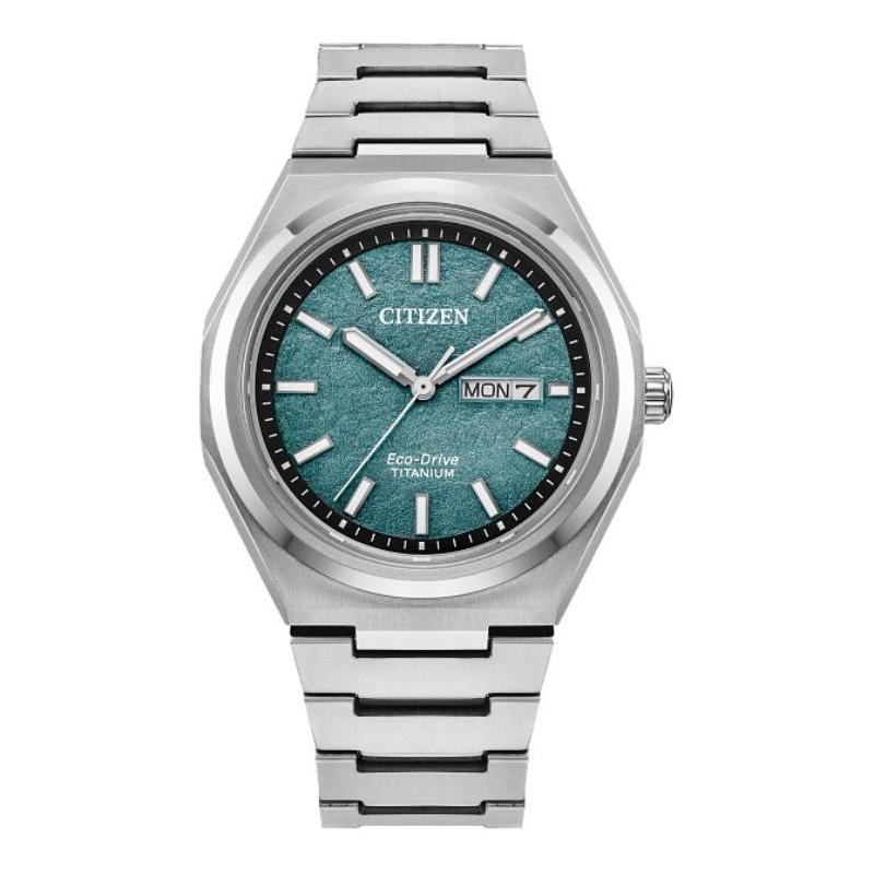 

CITIZEN Eco-Drive Series 100 Meters Waterproof Solar Quartz Super Titanium Strap Men s Watch Green Dial AW0130-85X синій