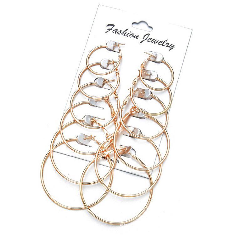 Chic European & American Style Earrings Set: Bold & Slim 6-Piece Collection - Versatile & Trendy Large & Small Earrings for Women