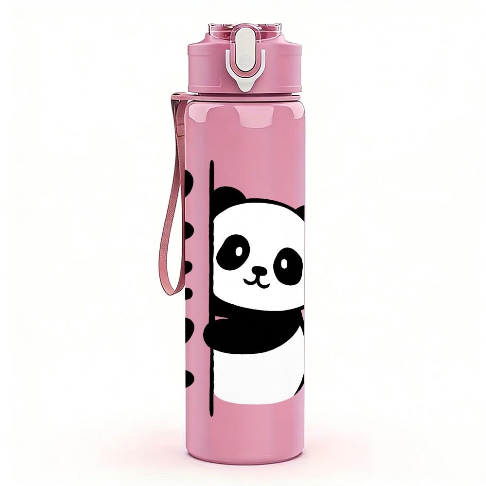 1PC Hugging Couple Panda Pattern 750ml Color Plastic Sports Water Bottle Leakproof Flip Straw Lid Suitable for Sports Office Home Use
