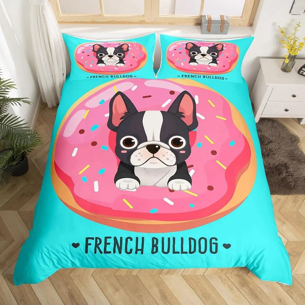 Kawaii Donut Duvet Cover Set Colorful Sweet Doughnut Bedding Set Delicious Dessert Pink Purple Comforter Cover Girls Room Decor