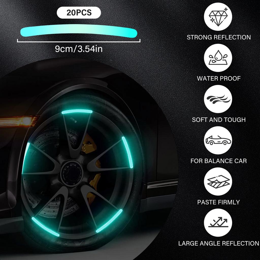 EKIND 20 Pcs Reflective Wheel Stickers Night Colorful - Waterproof Heat Resistant Scratch Resistant