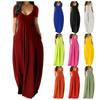 Damen V-Ausschnitt Kurzarm Maxikleid Lockerer Schnitt Mittelhoher Bund Elegant Lässig Einfarbig Tasche Langes Kleid Für Sommer Tägliche Kleidung
