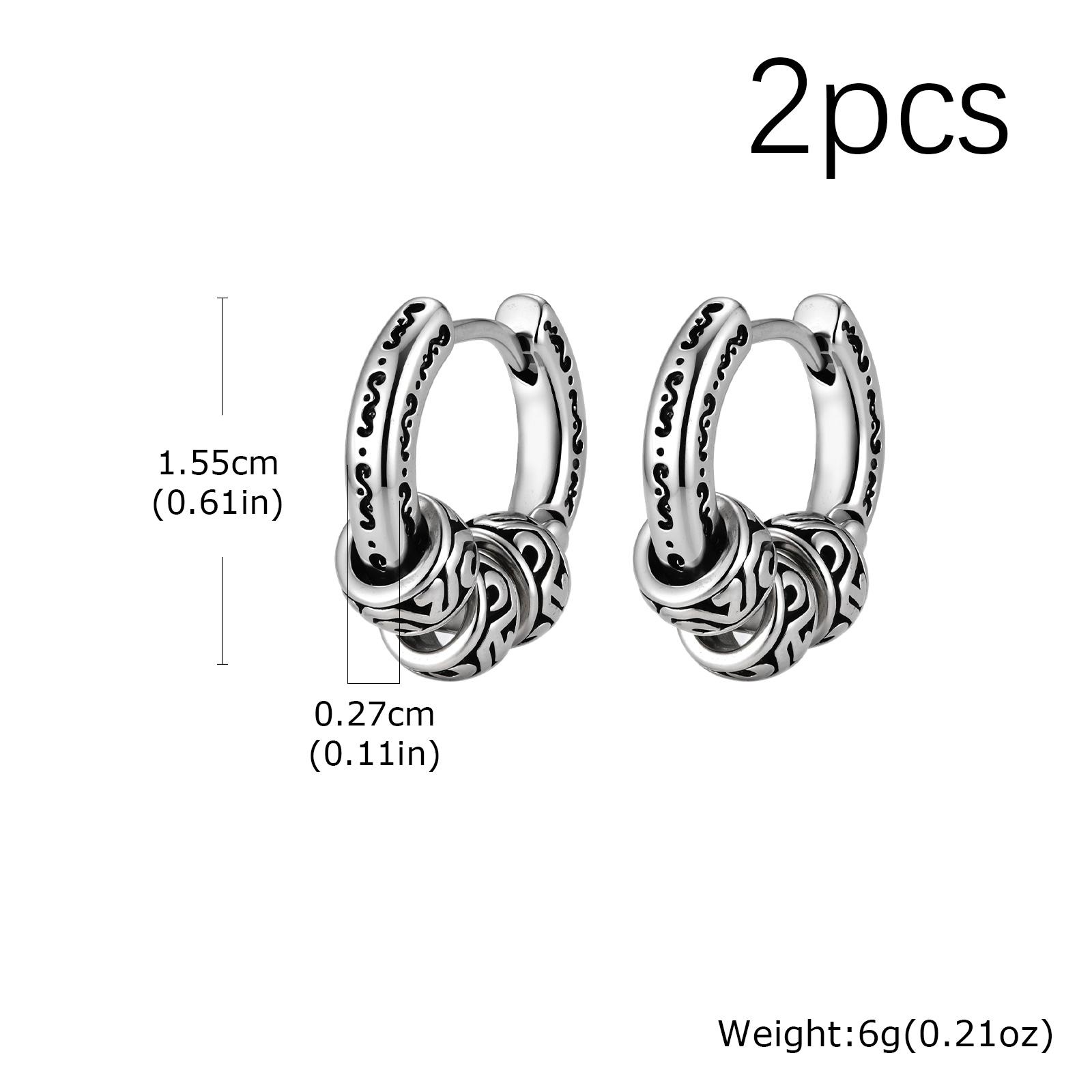 Vintage Totem Rankenmuster Creolen für Herren, Hypoallergenes Metall Huggies Ohrringe, Rock Punk Piercing Schmuck Geschenk gray