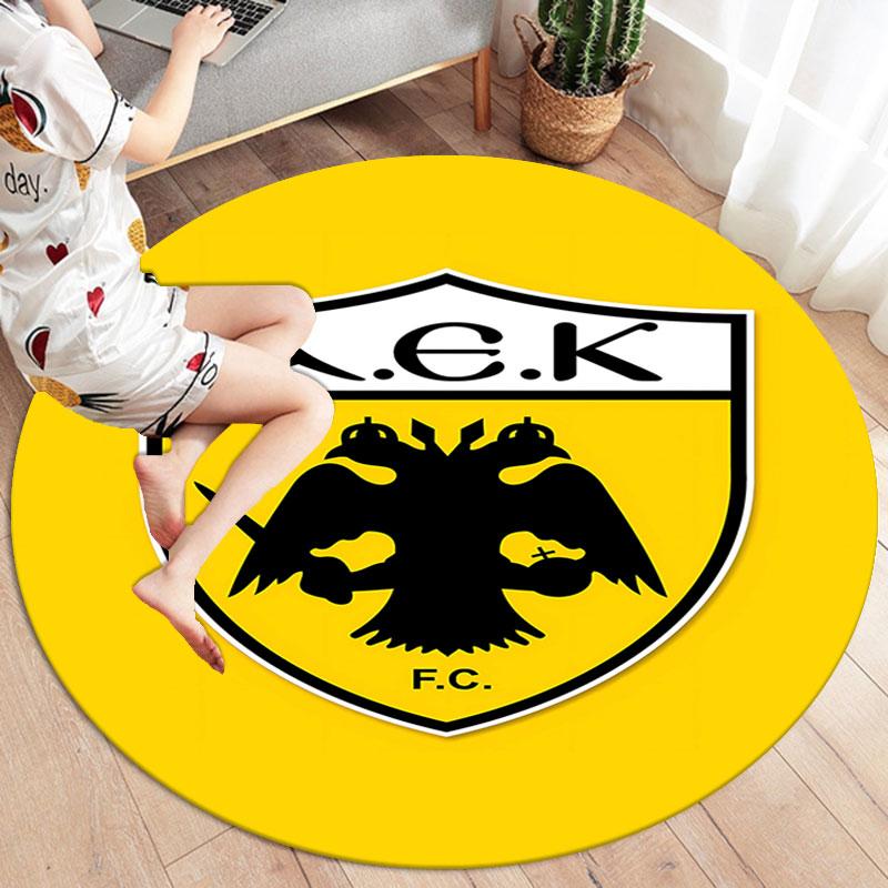 AEK Athens F.C Round Area Rug,Carpet Rug for Living Room Bedroom Sofa Playroom Decor,Non-slip Floor Mat