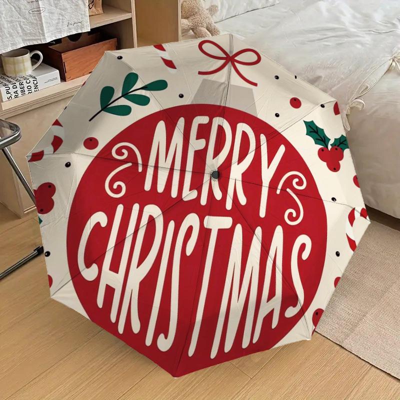 1pc Merry Christmas Ornament Umbrella with Plastic Handle,Suitable for All Seasons Home Travel Outdoor UmbrellaDD216