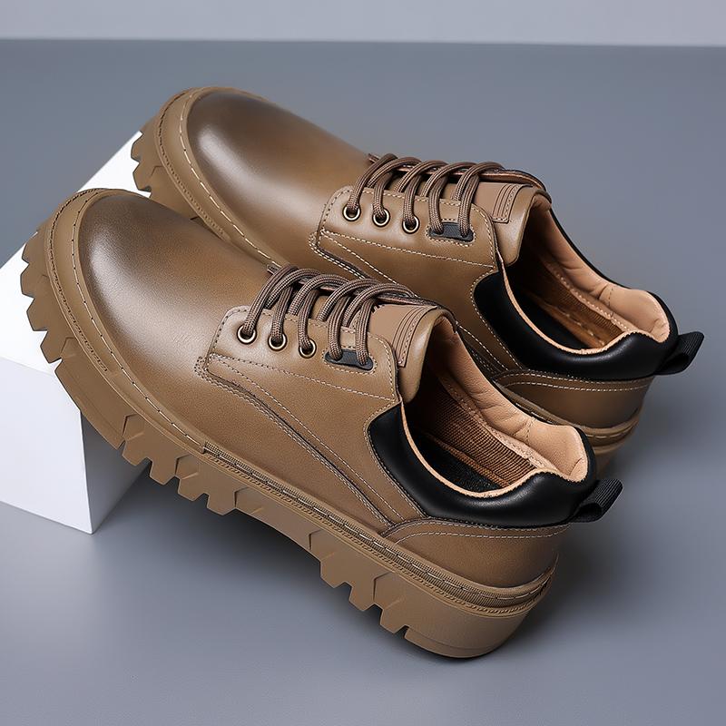 Men oxfords shoes lace up Fashion Casual Shoes Round Toe Thick Sole Leather flats men outdoor Business trend Shoes