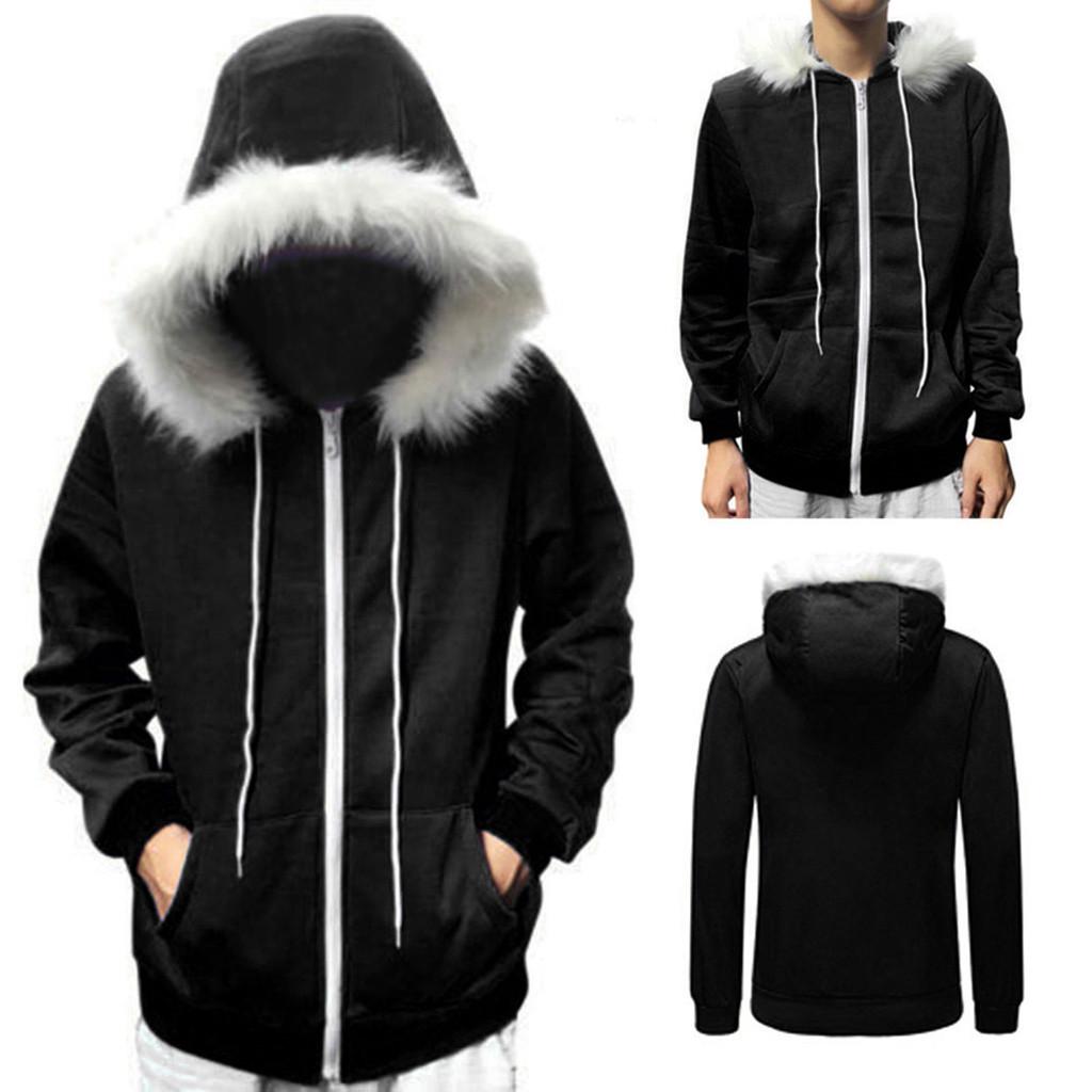 

Men Women Cosplay Blue Fleece Hooded Jacket Sweater Costume Warm Sport Coat L чёрный