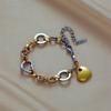 Stainless Steel Bicolor Thick Chain Bracelet for Women Couple Love Heart Geometric Jewelry Gift