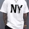 Summer Men's 100% Pure Cotton Casual Loose Plus Size NY Letter Printed Sports Comfortable Round Neck Short Sleeved T-shirt Top