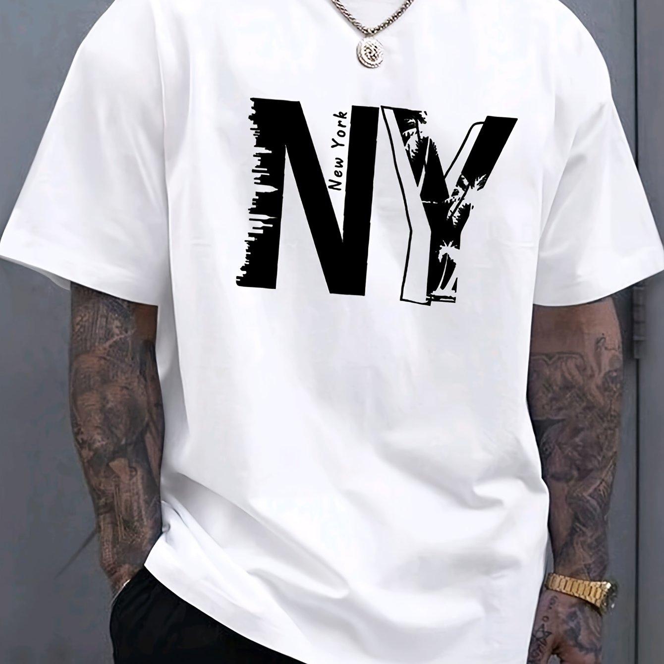 

New York Cotton TShirt Men Casual Streetwear Graphic Tee Summer Short Sleeve Hip Hop Vintage Beach Tropical - Men s Summer Co... S разноцветный