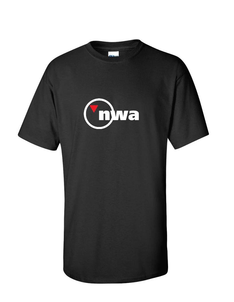 NWA North West Airlines US Aviation White Red Logo Black Cotton T-Shirt M