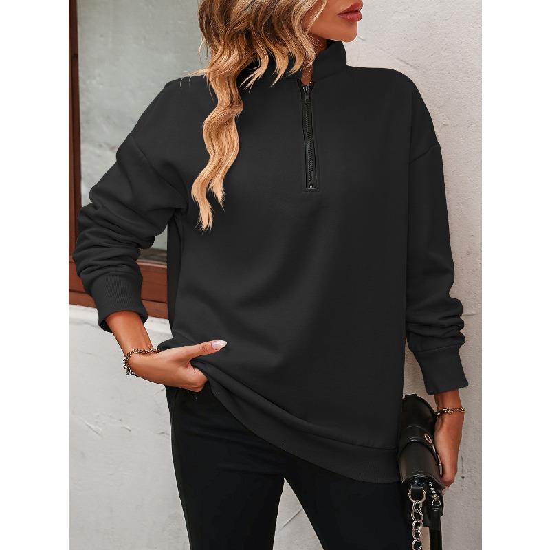 TIFICY Women's Fashion Casual Solid Color Print Spring Fall Long Sleeve POLO Neck Pullovers & Long Sleeves