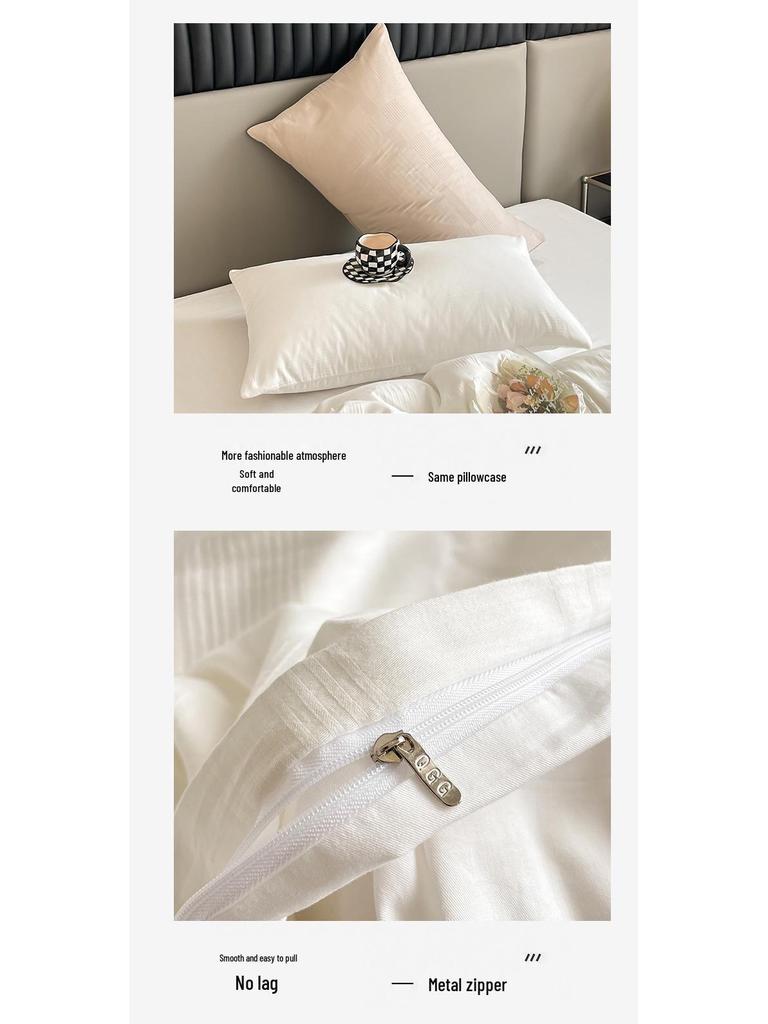 Luxurious Jacquard Cotton 4-Piece Bedding Set: High-Grade Long-Staple Cotton Quilt Cover & Bed Sheet