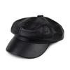 Beret Women's Pu Leather Spring & Fall Octagonal Sun Hat Korean Style Versatile Painter Hat Retro British Leather Hat