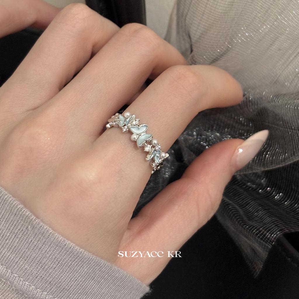 Copper-Plated 18K Skin-Brightening Butterfly Ring with Zircon Inlay for Women