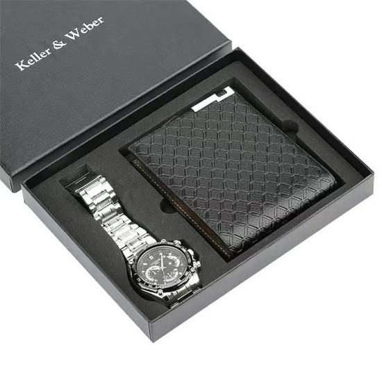 Men's Gift Set: Versatile Quartz Watch & Business Wallet with Various Styles