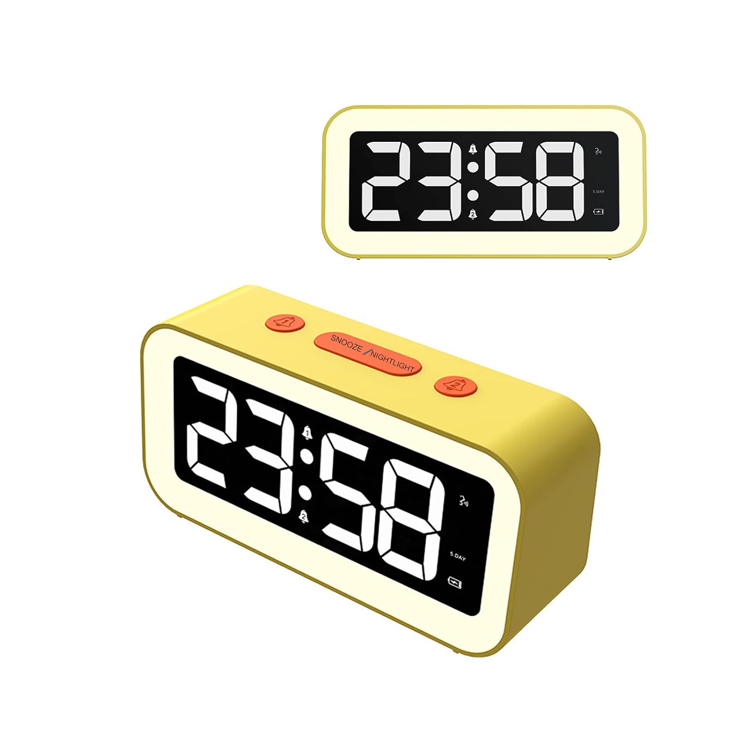 

Color night light LED digital alarm clock, with super loud dual alarm clock, working day mode, snooze function, dimming, USB cha жовтий