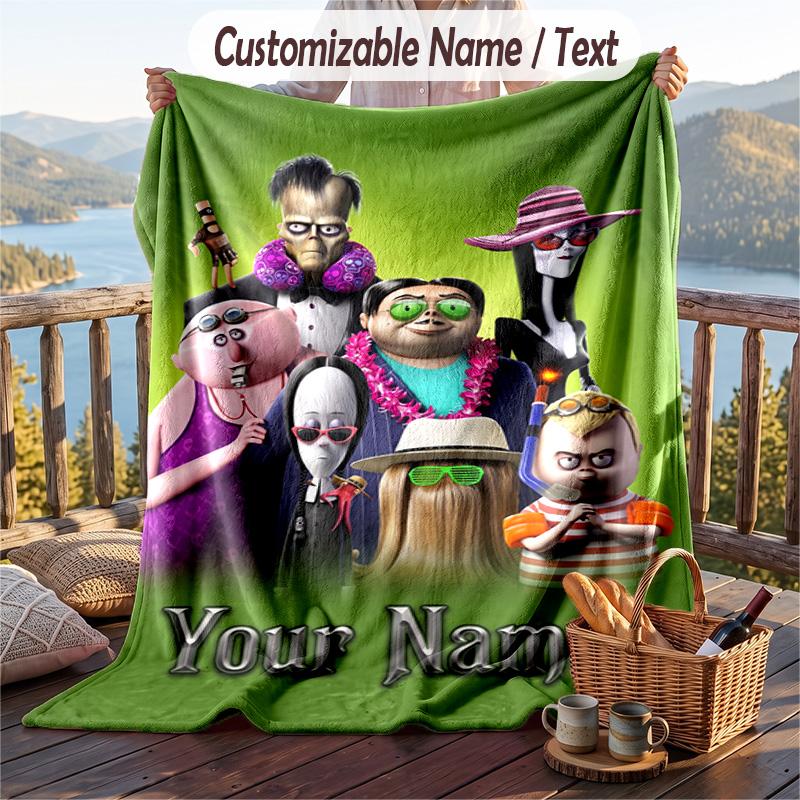Custom Text Flannel Throw Blanket, Lightweight Cozy Bed Sofa BlanketThe Addams Family
