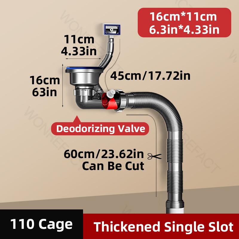 Double Sink Sewer Basin Sewer Pipe Fittings Double Dishwashing Sink Sink Drainage Pipe Set Kitchen Drain Pipe Anti Odor