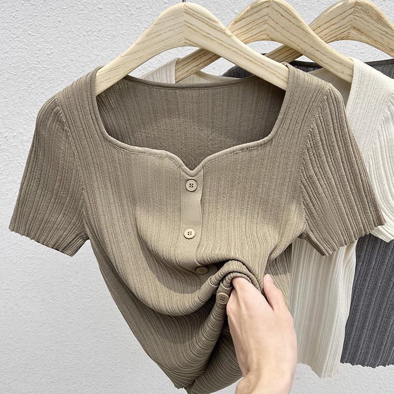 

Новый модный летний короткий рукав вязаный женский свитер V-образный вырез черный вязаный свитер пуловеры женские топы JJ46 One Size хаки