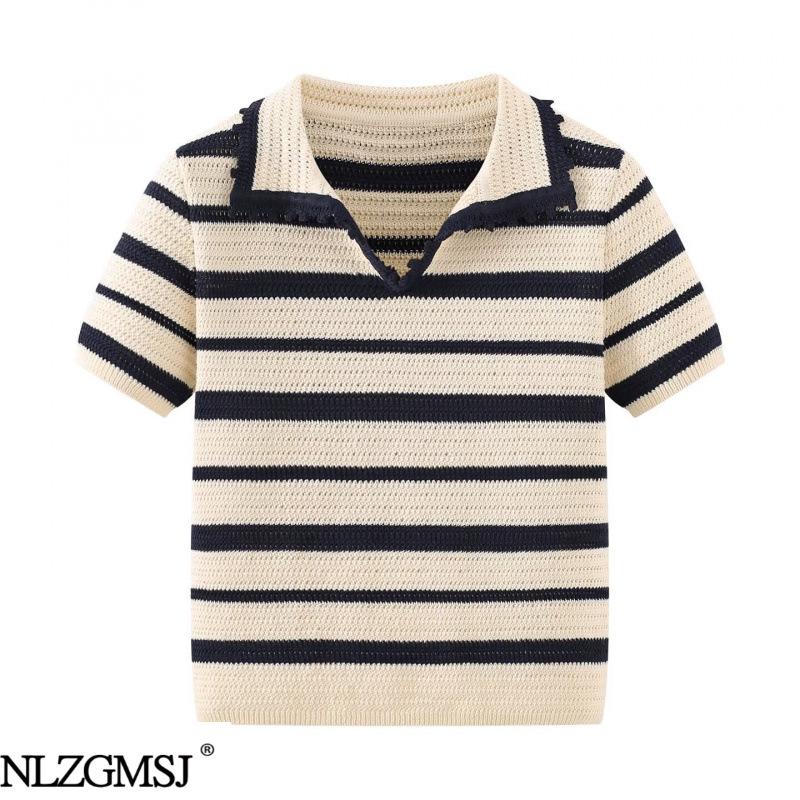 Spring 2026 European & American Style Color Block Stripe Knit Top