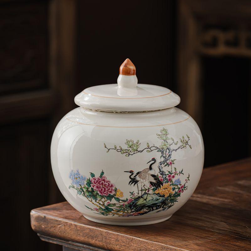 Creative Ink Landscape Pattern Ceramic Tea Caddy with Lid Sealed Moisture-proof Storage Jar Countertop Crafts Decoration Jar