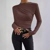 Women's Solid Color Slim-Fit Long-Sleeve Pleated T-Shirt, 2025 European & American Style