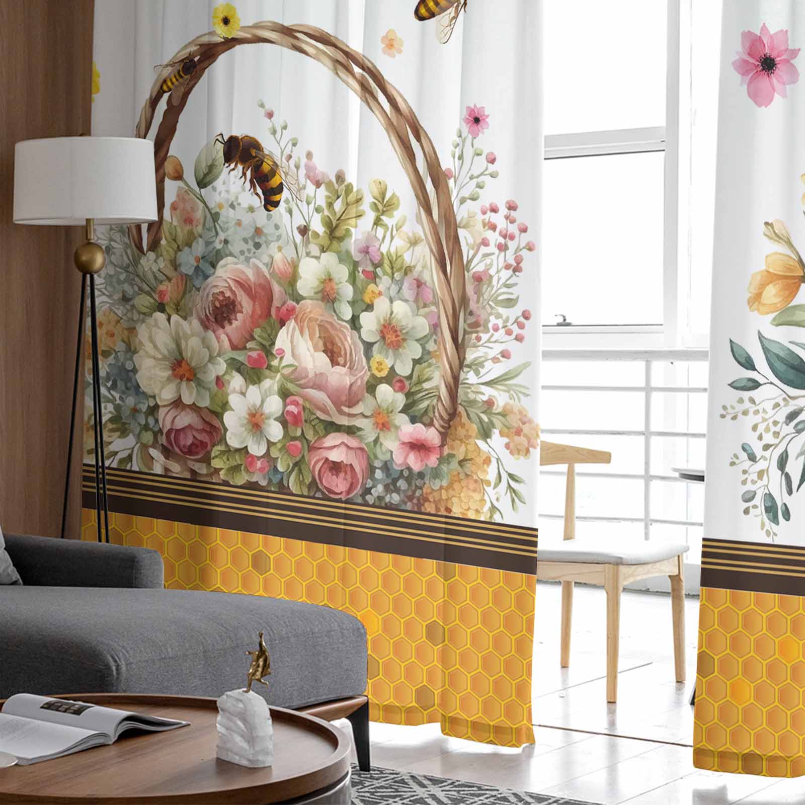 Цветочная корзина пчела акварель соты окна тюль занавески для гостиной спальни отеля — фото 4