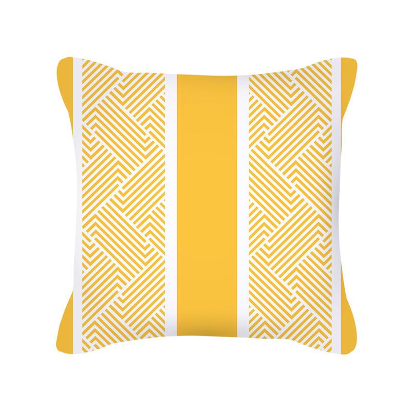 Yellow Geometric Stripe Sofa Cushion Cover Flower Pattern Decorative Throw Pillow  Nordic Style Home