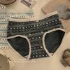 Female Summer Printed Cotton Extended Crotch No Trace Breathable Middle Waist Triangle Briefs
